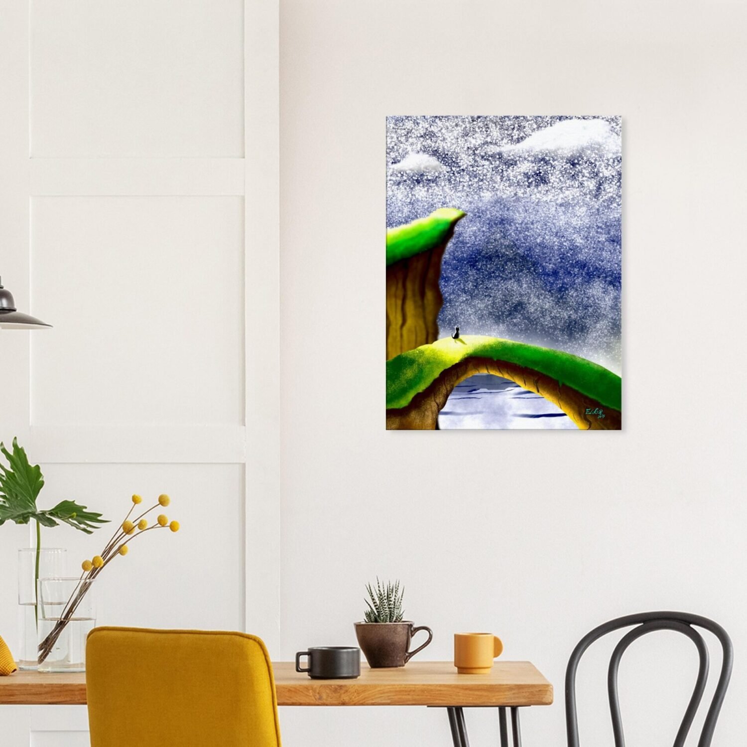 Illustration numérique originale représentant un chat en fuite, réalisée par Eldor Art en ultra haute définition 10K
