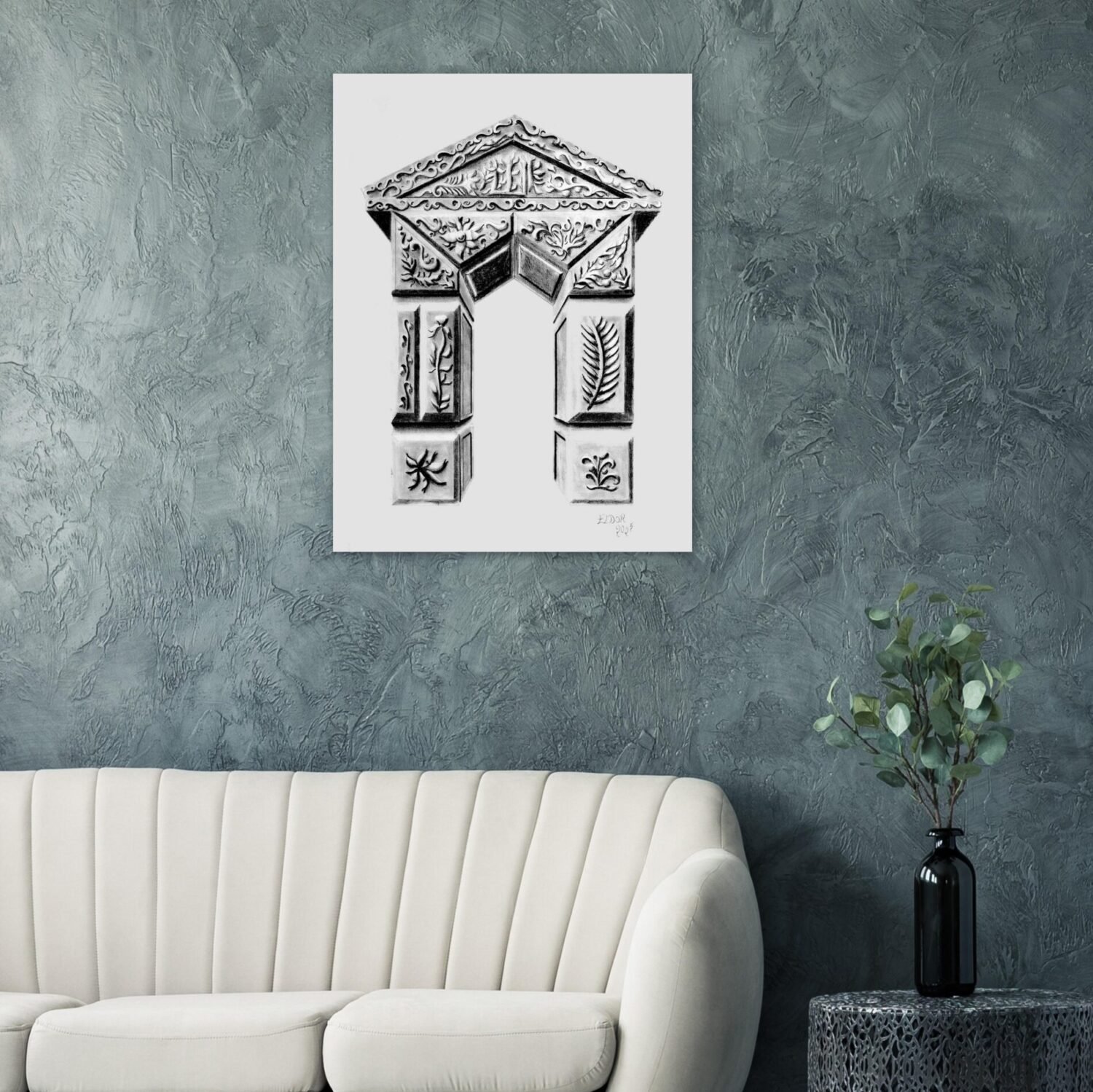 Classical architectural artwork by Eldor Art – Matte print from the Eldorart collection featuring Greco-Roman arches and botanical details