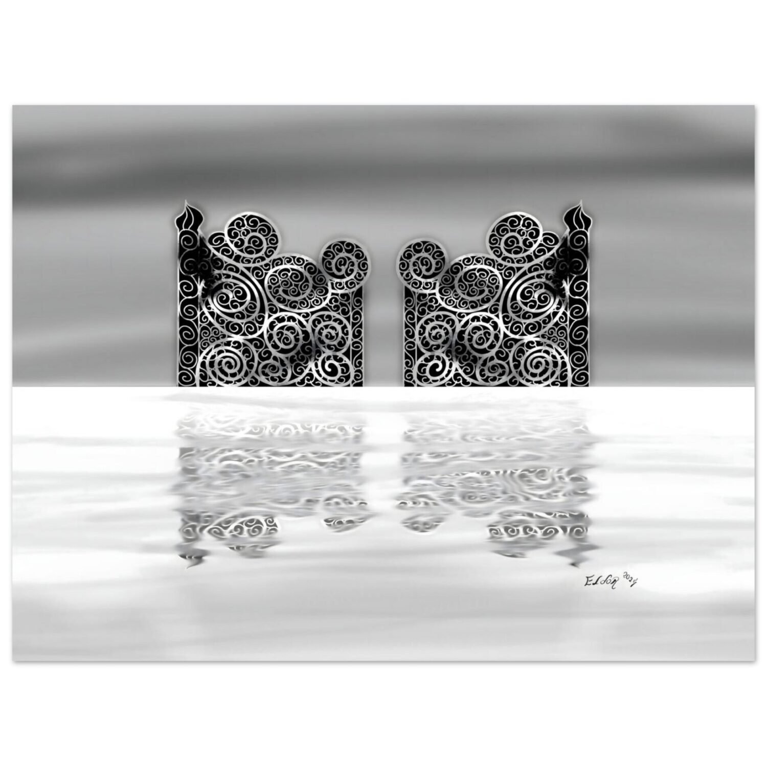 Symmetrical light artwork by Eldor Art – Matte print from the Eldorart collection featuring radiant portal design