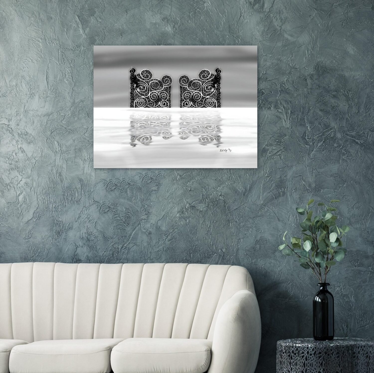 Symmetrical light artwork by Eldor Art – Matte print from the Eldorart collection featuring radiant portal design