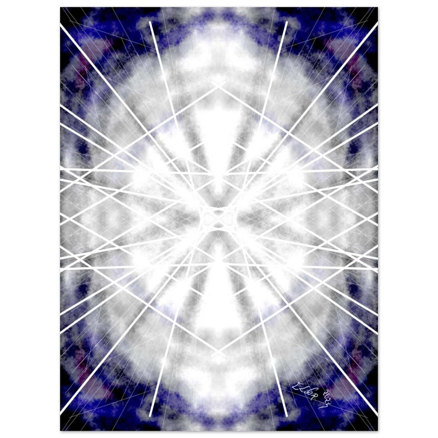 Abstract light artwork by Eldor Art – Matte print from the Eldorart collection featuring white radiance and symmetrical glow