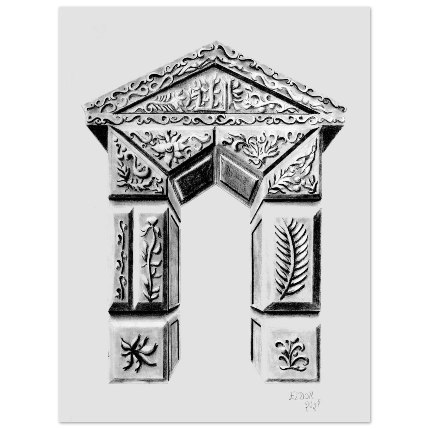 Classical architectural artwork by Eldor Art – Matte print from the Eldorart collection featuring Greco-Roman arches and botanical details