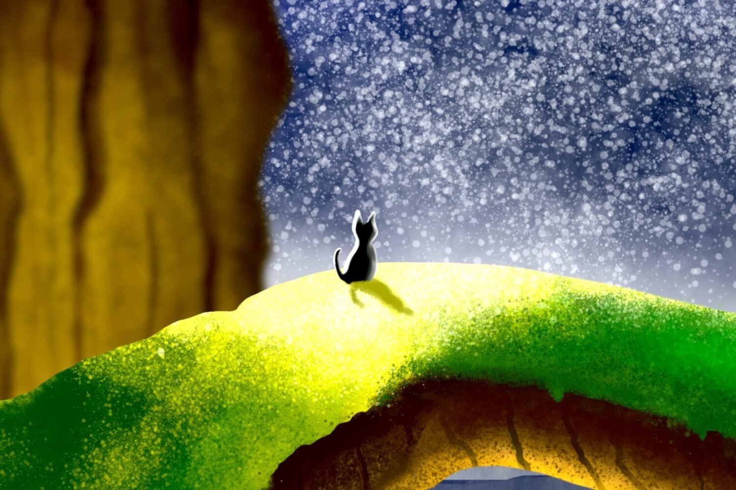 Illustration numérique originale représentant un chat en fuite, réalisée par Eldor Art en ultra haute définition 10K