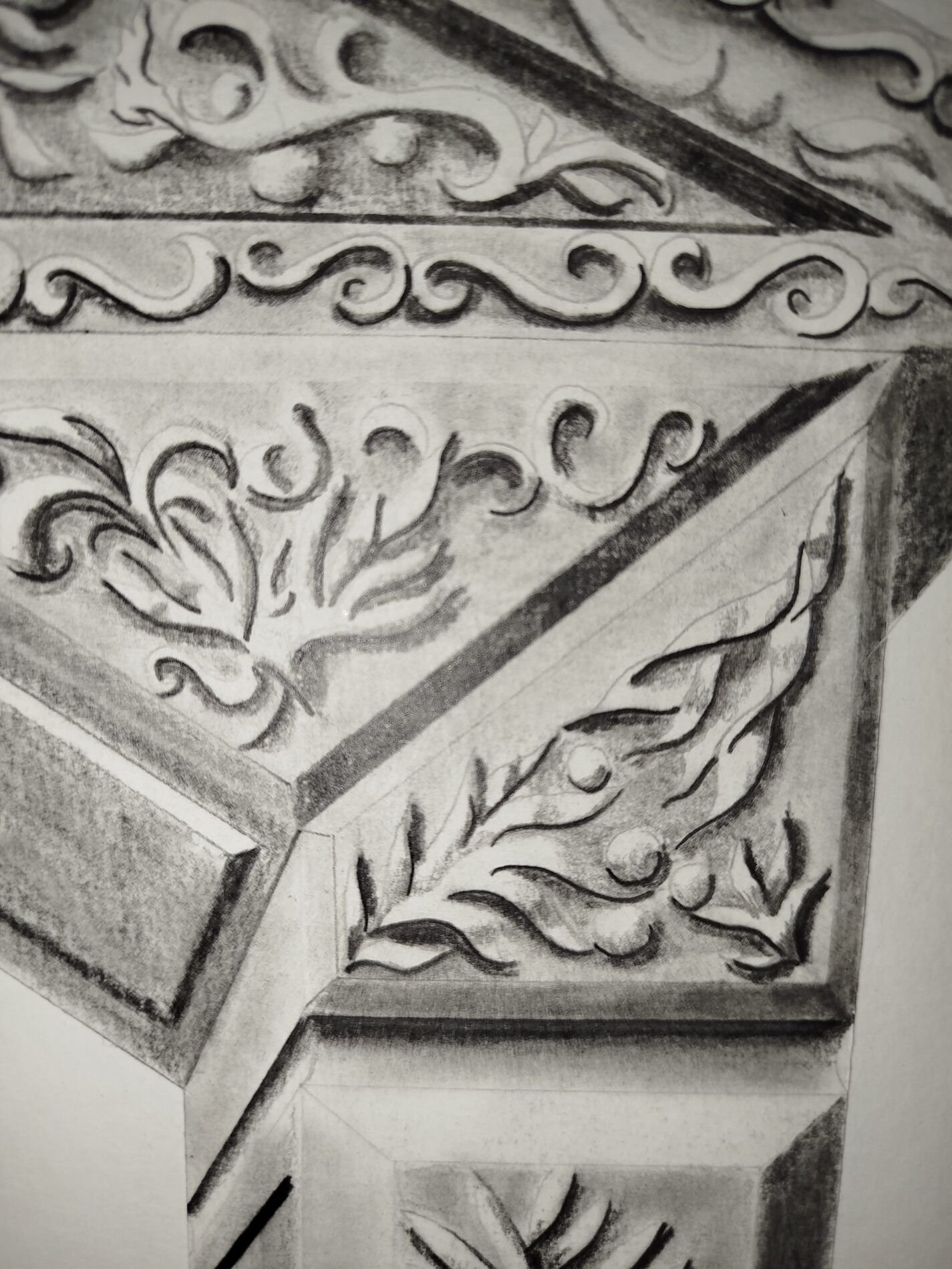 Ornate Arch – Original Pencil Drawing by Eldor Art 3 A3 pencil drawing by Eldor Art featuring an ornate architectural arch with botanical carvings. Layered for relief effect. Signed