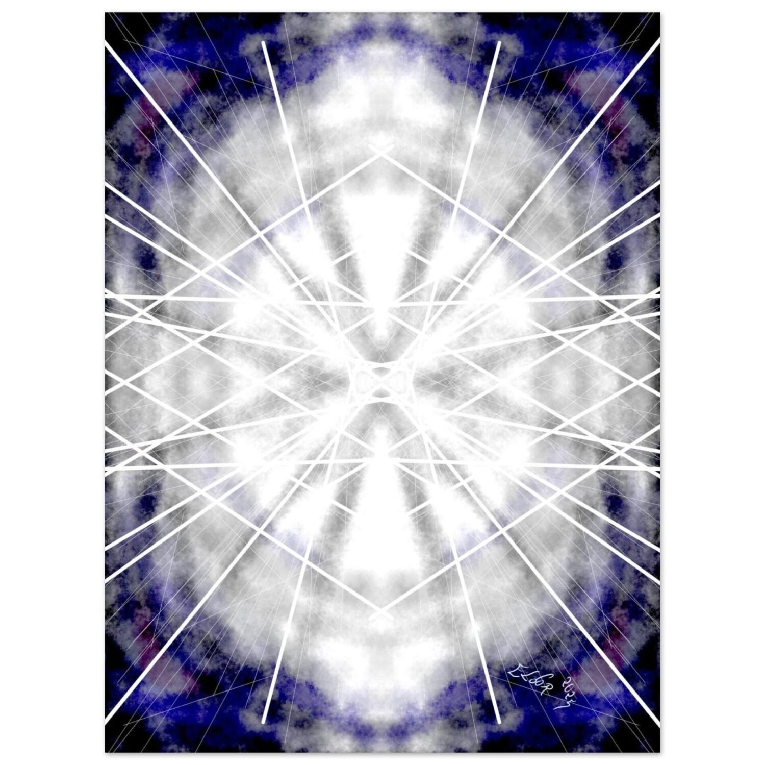 Abstract light artwork by Eldor Art – Matte print from the Eldorart collection featuring white radiance and symmetrical glow