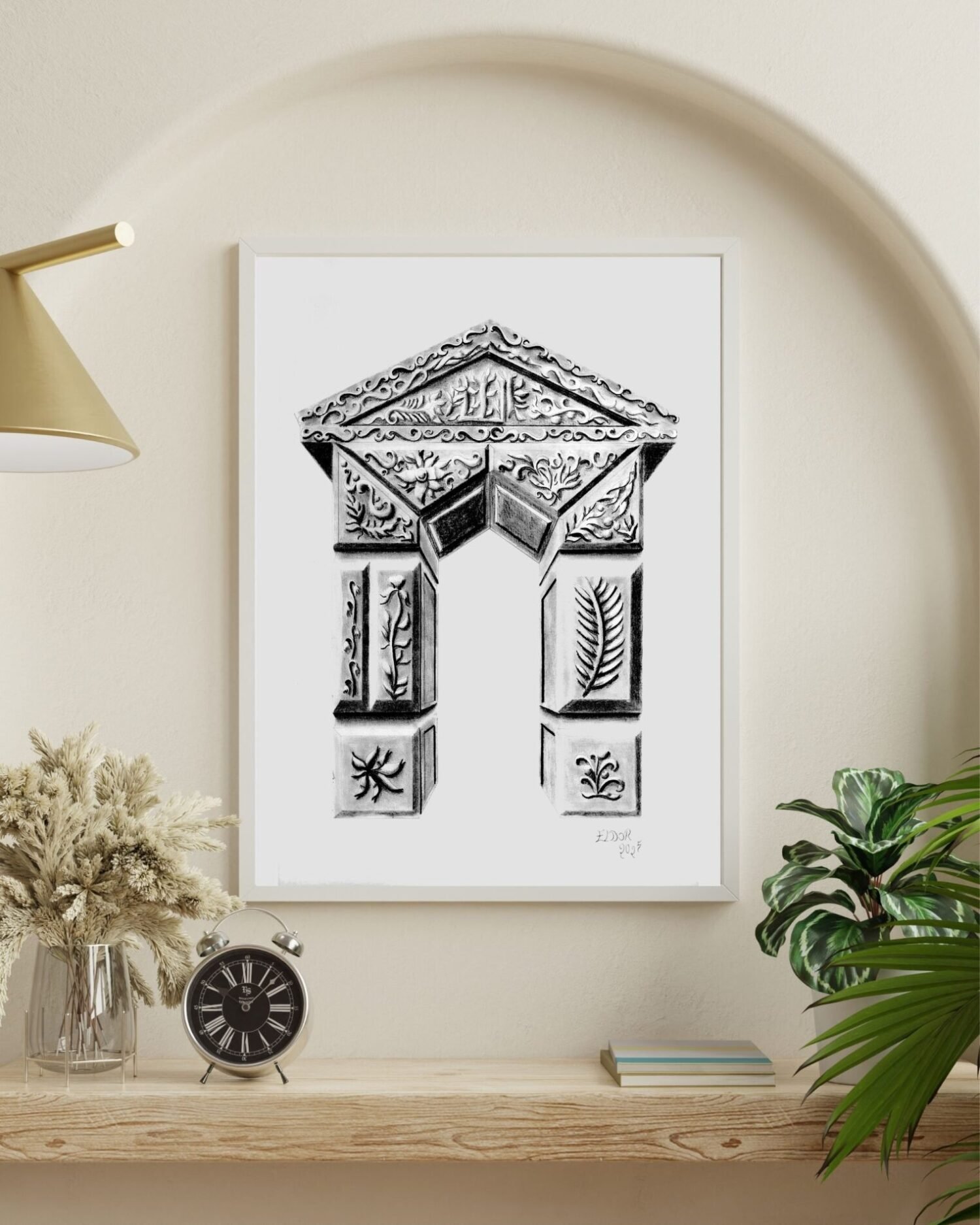 Classical architectural artwork by Eldor Art – Matte print from the Eldorart collection featuring Greco-Roman arches and botanical details
