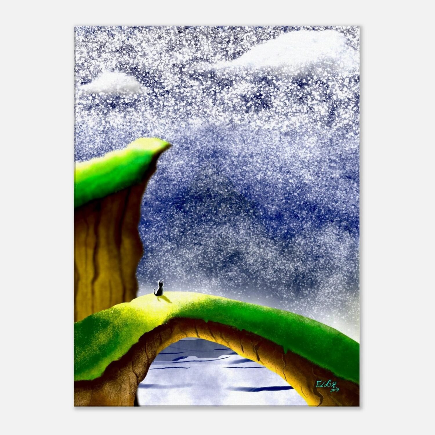 Illustration numérique originale représentant un chat en fuite, réalisée par Eldor Art en ultra haute définition 10K