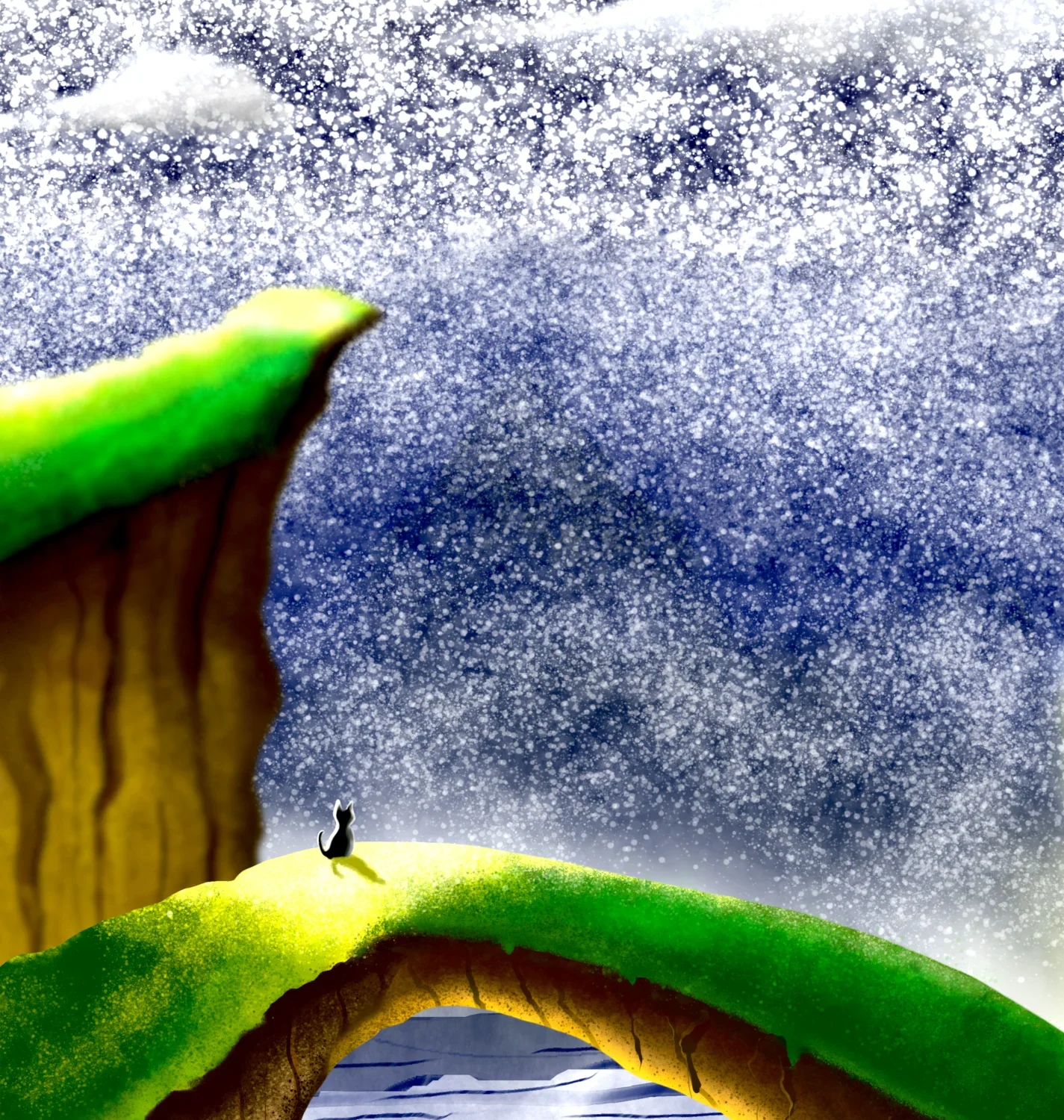 Illustration numérique originale représentant un chat en fuite, réalisée par Eldor Art en ultra haute définition 10K
