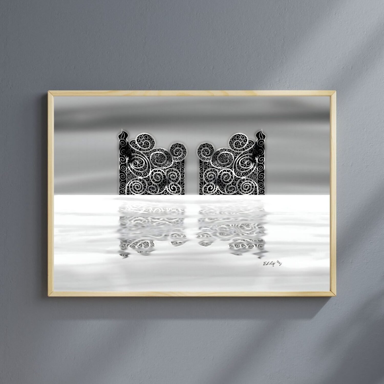 Symmetrical light artwork by Eldor Art – Matte print from the Eldorart collection featuring radiant portal design