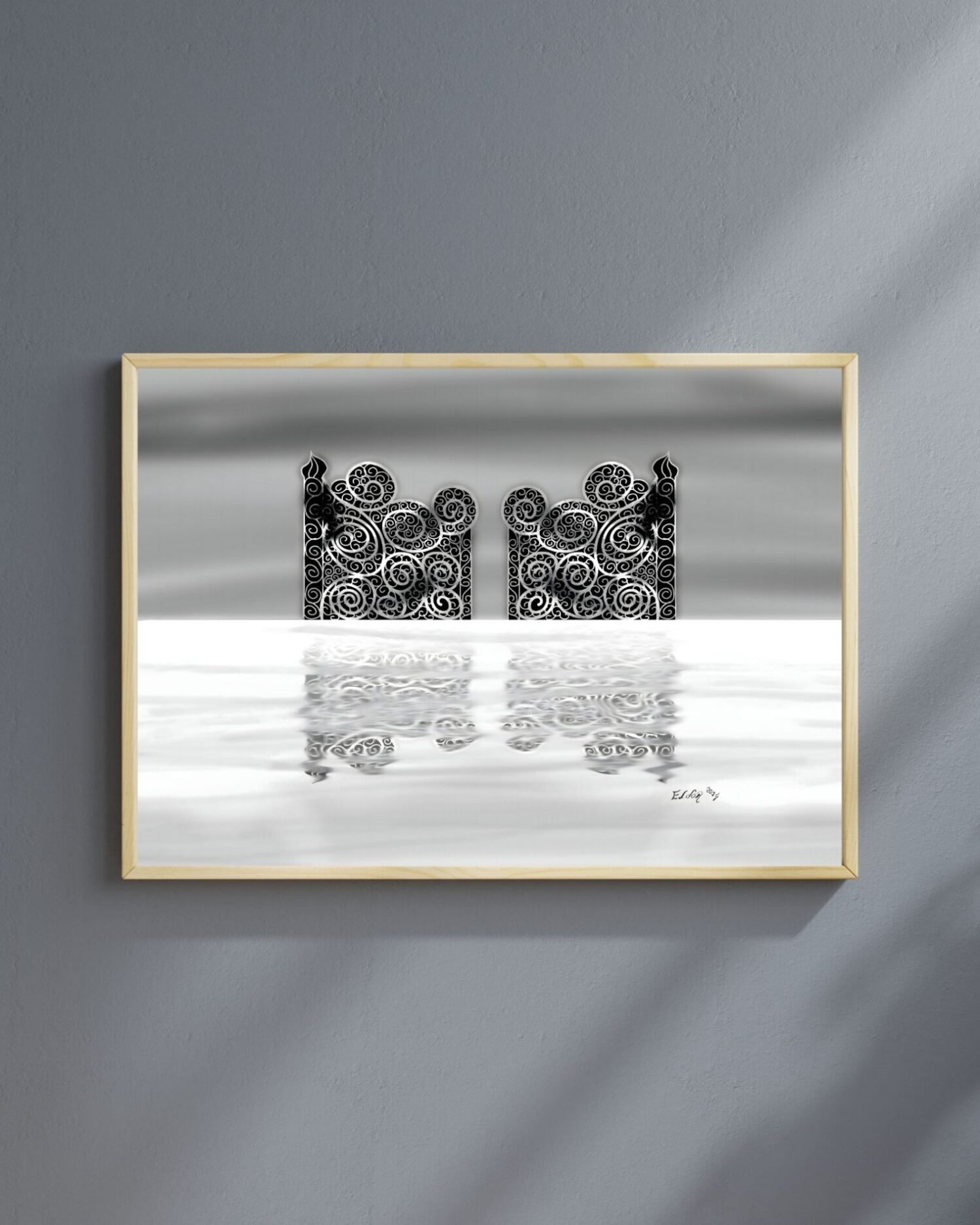 Symmetrical light artwork by Eldor Art – Matte print from the Eldorart collection featuring radiant portal design