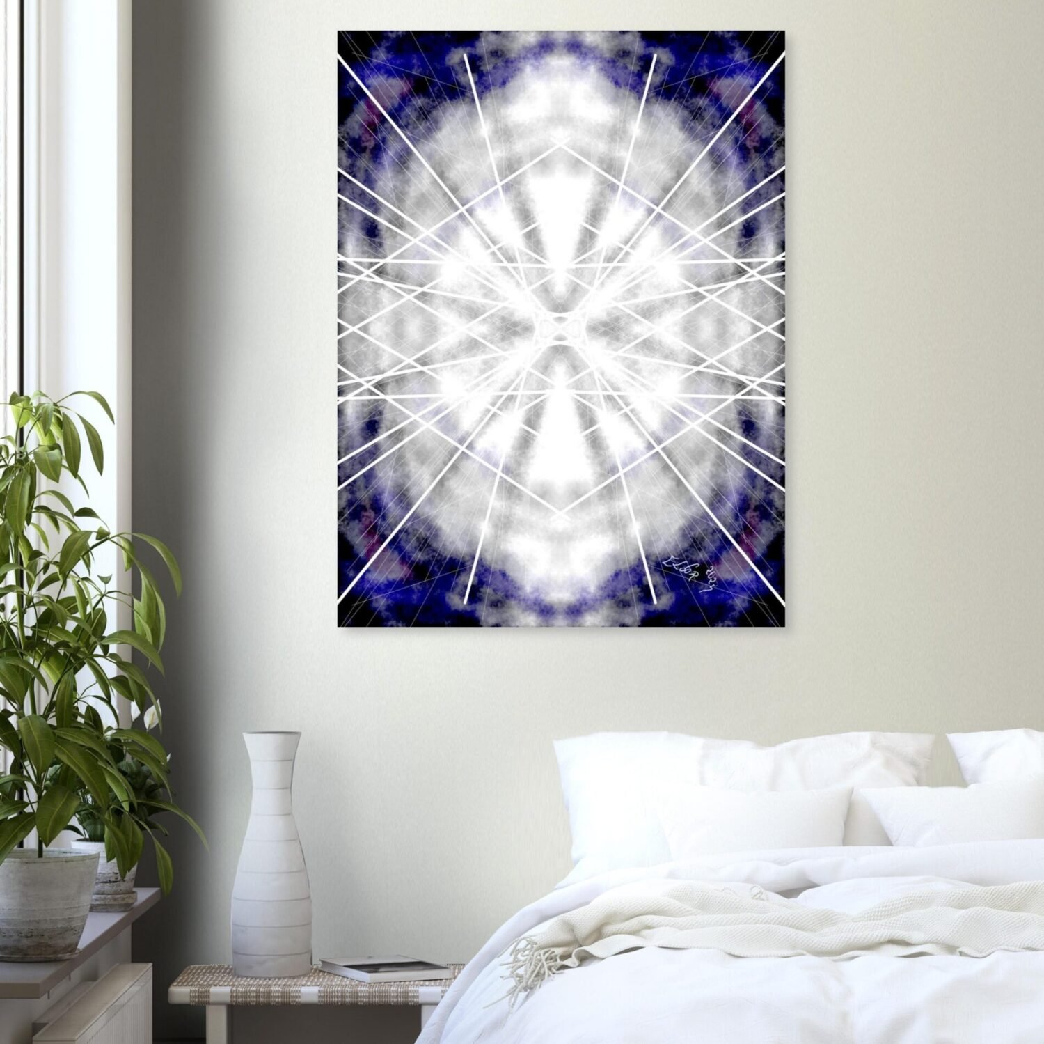 Abstract light artwork by Eldor Art – Matte print from the Eldorart collection featuring white radiance and symmetrical glow
