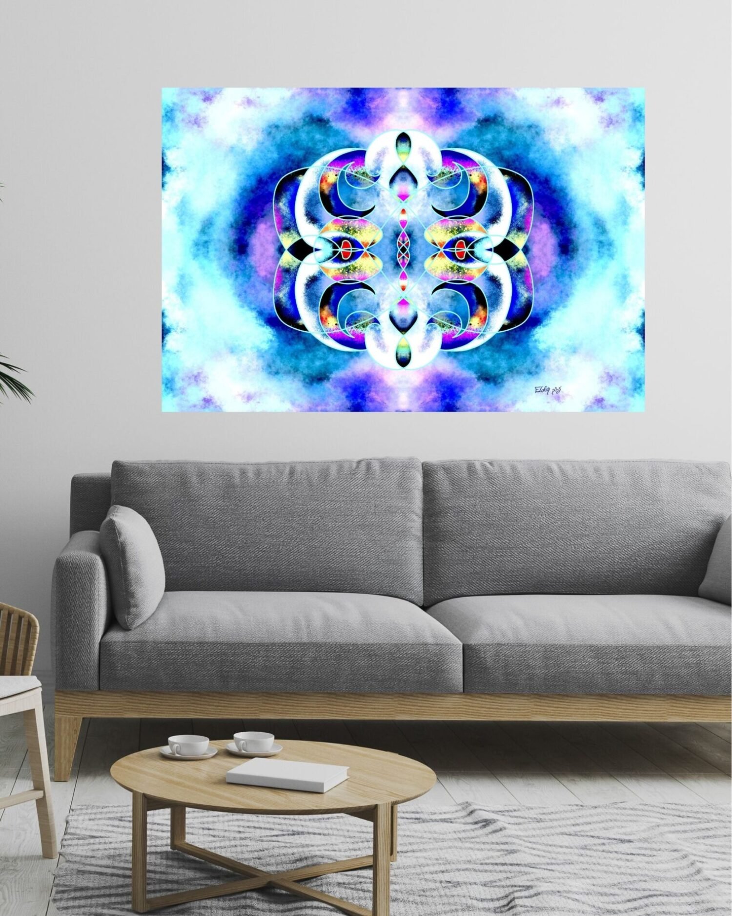 Abstract symmetrical artwork by Eldor Art – Matte print from the Eldorart collection featuring vibrant blue ether textures