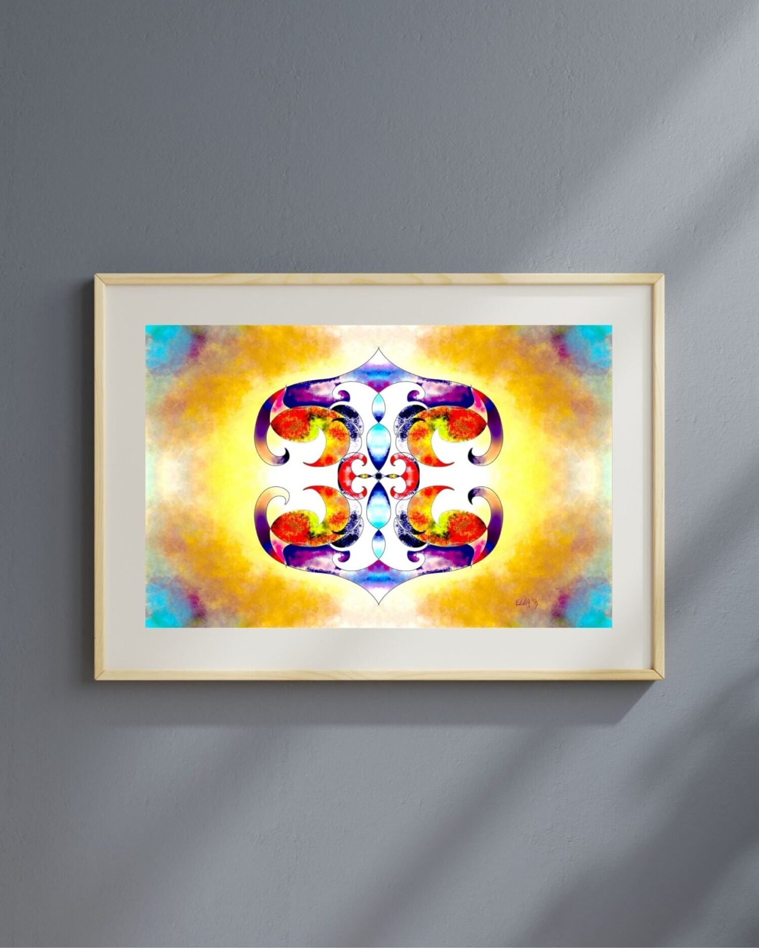 Abstract symmetrical artwork by Eldor Art – Matte print from the Eldorart collection featuring radiant solar light and mirrored geometry