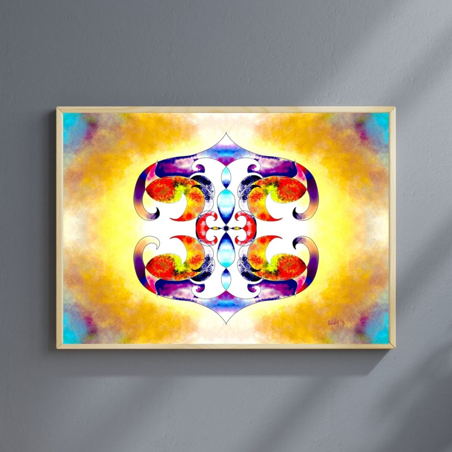 Abstract symmetrical artwork by Eldor Art – Matte print from the Eldorart collection featuring radiant solar light and mirrored geometry