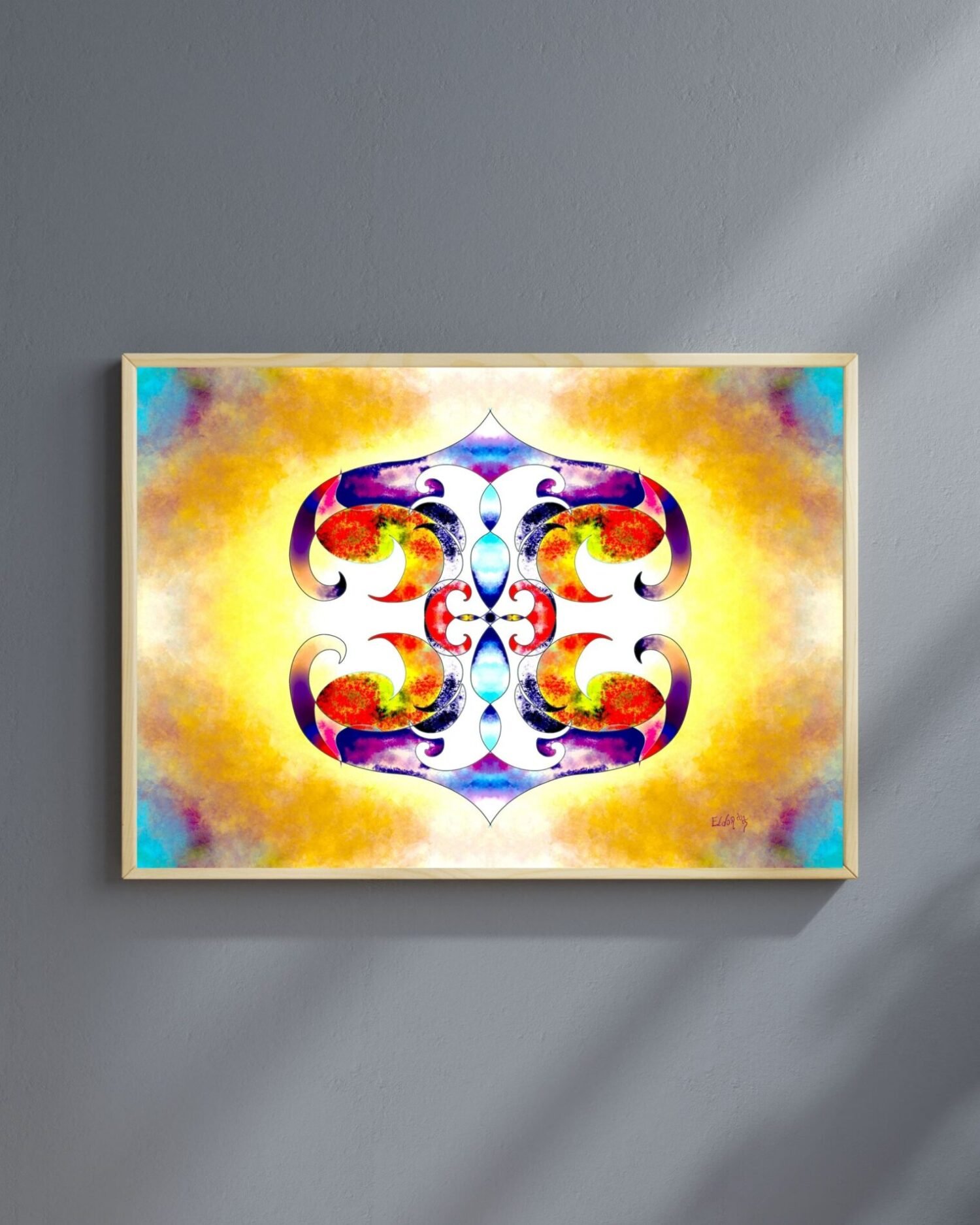 Abstract symmetrical artwork by Eldor Art – Matte print from the Eldorart collection featuring radiant solar light and mirrored geometry