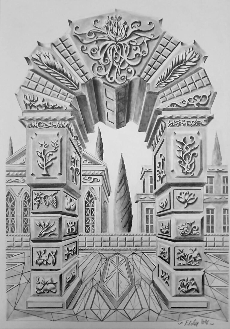 ​Original graphite pencil drawing of intricate classical architecture by Eldor Art Eldorart on A3 Bristol paper.