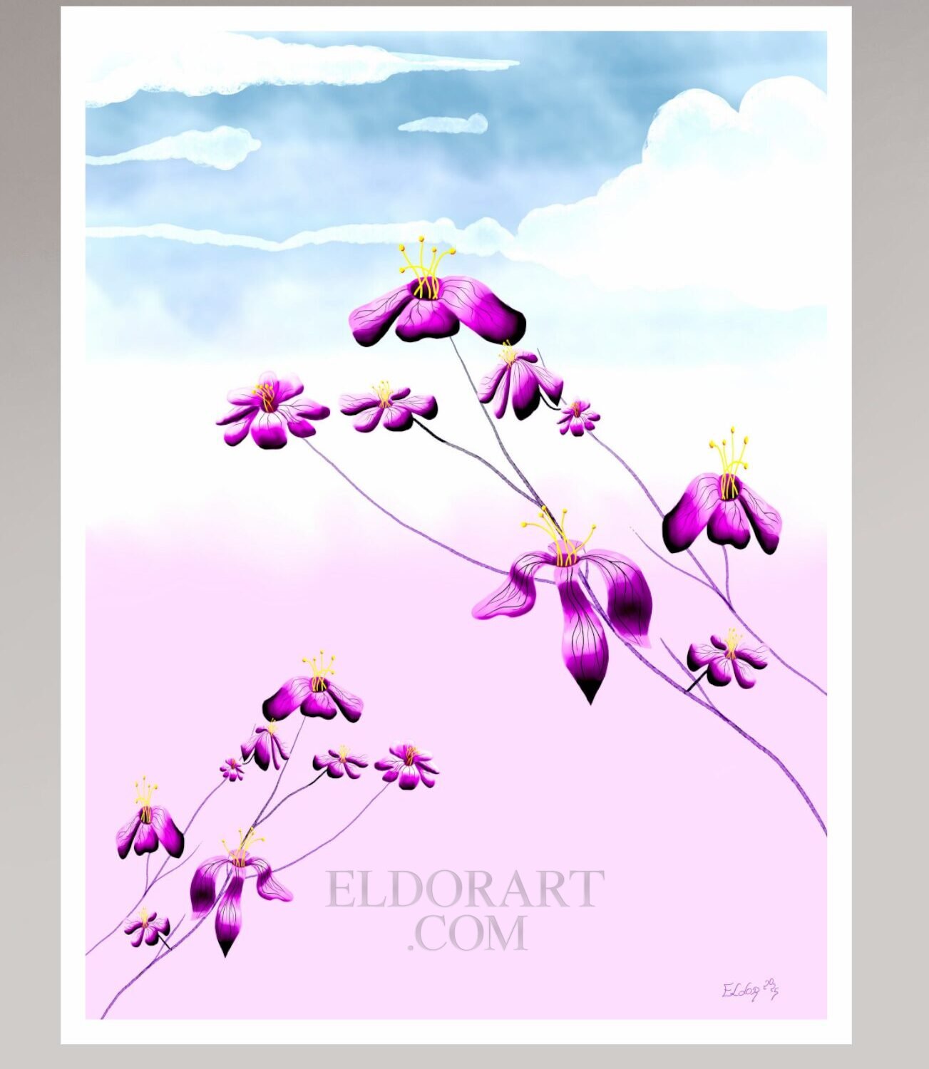Purple Flowers fine art print by Eldor Art, limited edition, violet blossoms on museum-quality paper