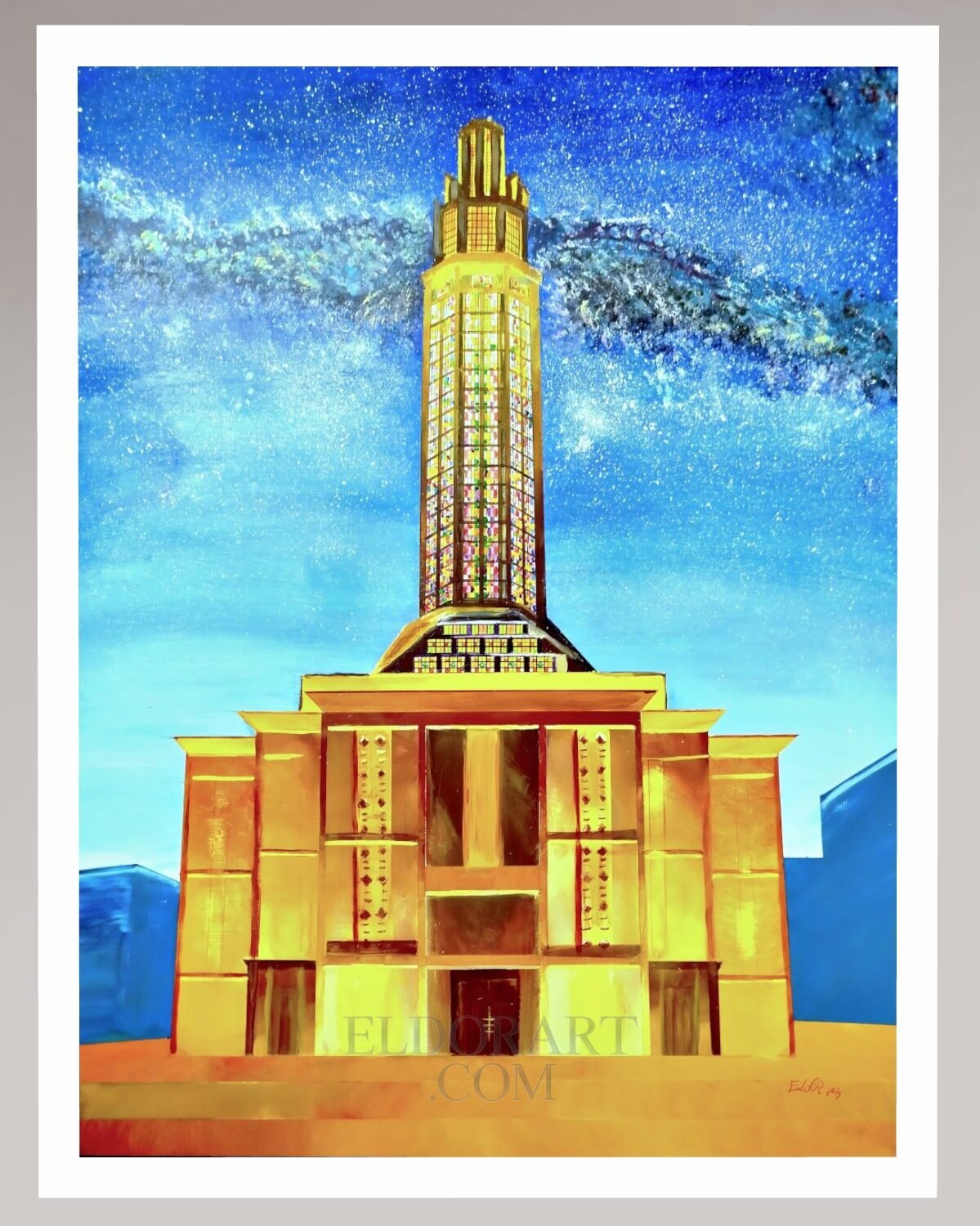 Le Havre Night Tower fine art print by Eldor Art, hand-signed and numbered with certificate of authenticity