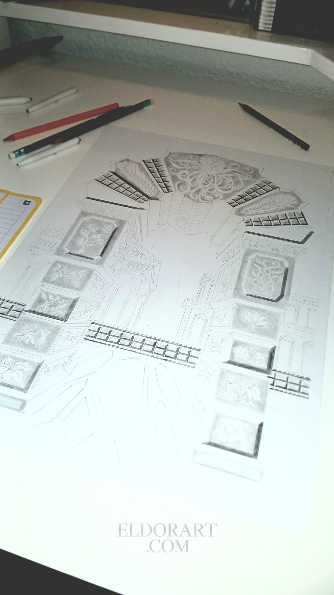 L’Arco di Palladio — Original Graphite Architectural Drawing (1/1) 2 Original graphite pencil drawing of intricate classical architecture by Eldor Art Eldorart on A3 Bristol paper.