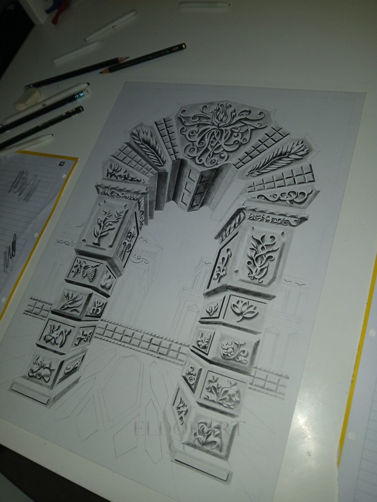 L’Arco di Palladio — Original Graphite Architectural Drawing (1/1) 3 Original graphite pencil drawing of intricate classical architecture by Eldor Art Eldorart on A3 Bristol paper.