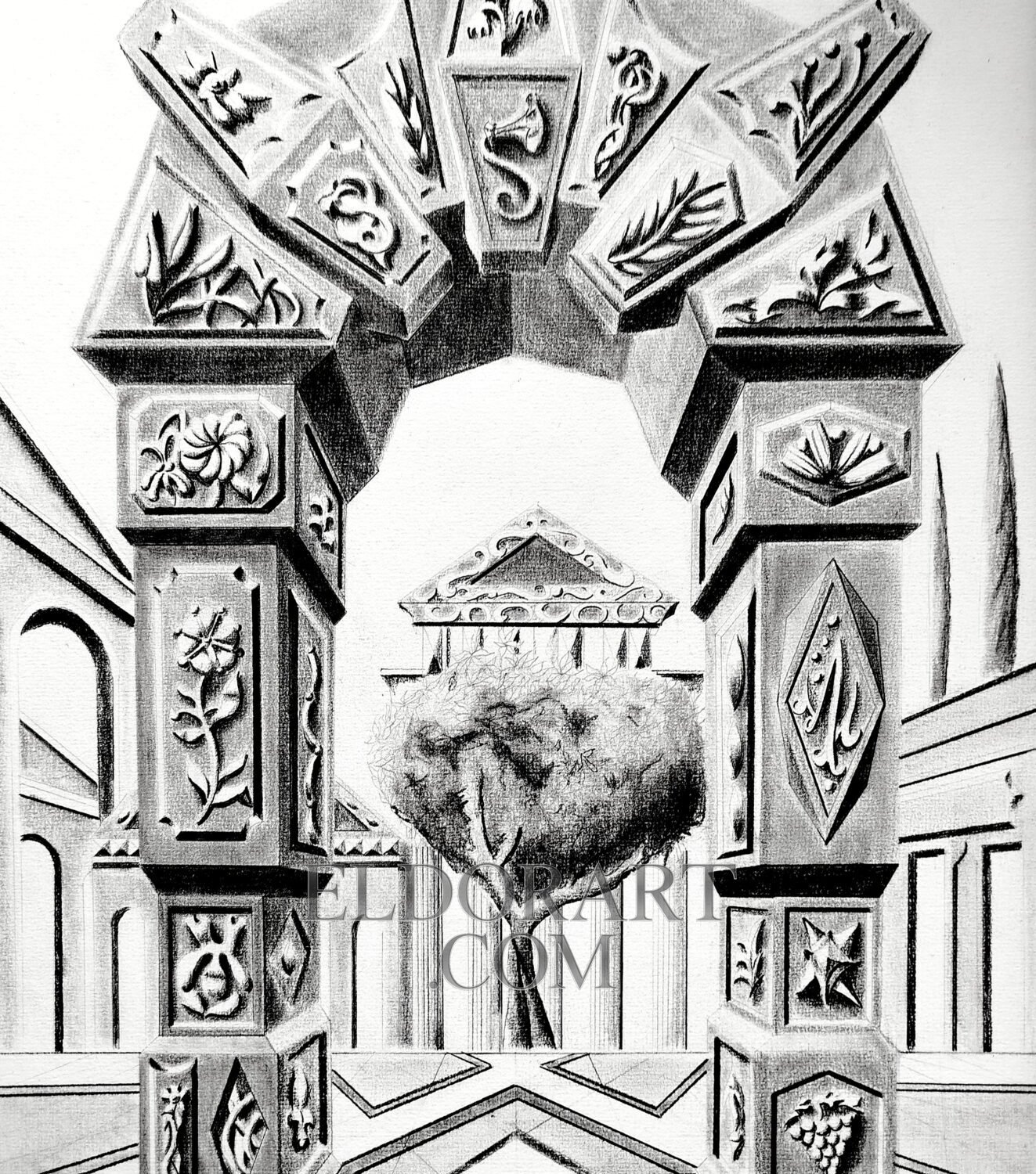 Architectural drawing by eldor art , an orange arch